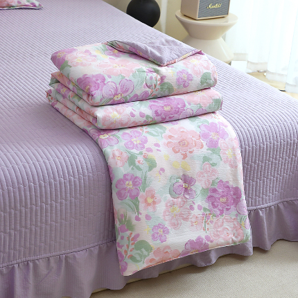 91家纺网 家纺一手货源 找家纺 （总）一比一家纺 2025新款云感皱皱双层纱床盖夏被四件套