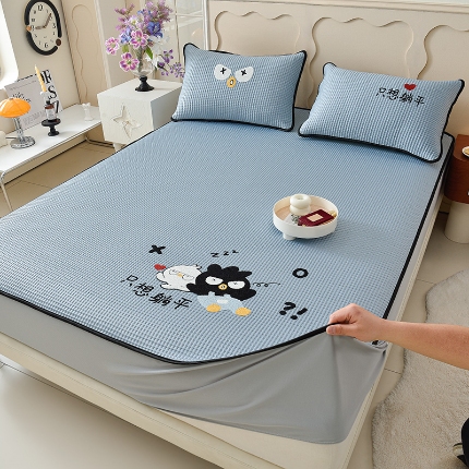 91家纺网 家纺一手货源 找家纺 （总）炫拼  2025新款A类凉豆豆华夫格卡通绣花床笠款三件套