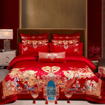 91家纺网 家纺一手货源 找家纺 （总）用心 2025新款长绒棉重工绣婚庆四件套