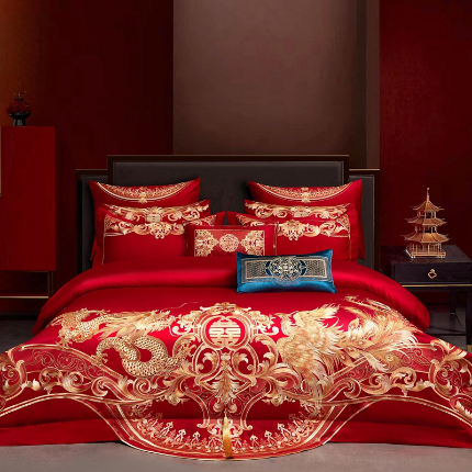 91家纺网 家纺一手货源 找家纺 （总）用心 2025新款长绒棉重工绣婚庆四件套