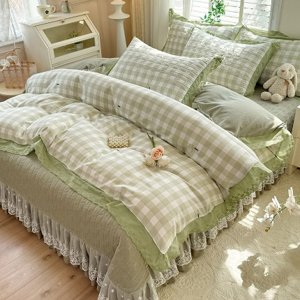 91家纺网 家纺一手货源 找家纺 （总）2025春夏新款复古印花小碎花针织棉双层纱夹棉床盖四件套