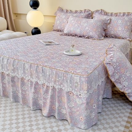 91家纺网 家纺一手货源 找家纺 2025云朵棉多功能印花全夹棉床裙四件套 夹棉被套空调被蕾丝花边加棉床裙三件套枕套夏被单品