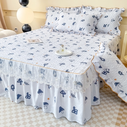 91家纺网 家纺一手货源 找家纺 2025云朵棉多功能印花全夹棉床裙四件套 夹棉被套空调被蕾丝花边加棉床裙三件套枕套夏被单品