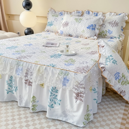 91家纺网 家纺一手货源 找家纺 2025云朵棉多功能印花全夹棉床裙四件套 夹棉被套空调被蕾丝花边加棉床裙三件套枕套夏被单品