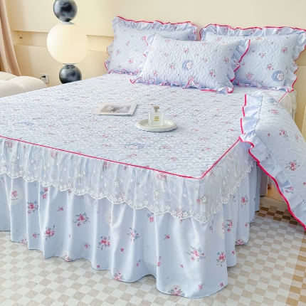 91家纺网 家纺一手货源 找家纺 2025云朵棉多功能印花全夹棉床裙四件套 夹棉被套空调被蕾丝花边加棉床裙三件套枕套夏被单品