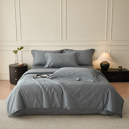 91家纺网 家纺一手货源 找家纺 舒慕 2025新款高端100支长绒棉四件套全棉提花轻奢全棉四件套 布拉格