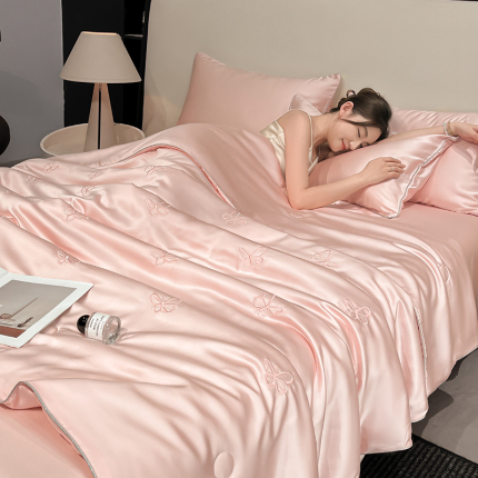 91家纺网 家纺一手货源 找家纺 （总）鑫顺欣 2025新款水洗冰丝刺绣麻绳系列凉感夏被四件套夏凉被