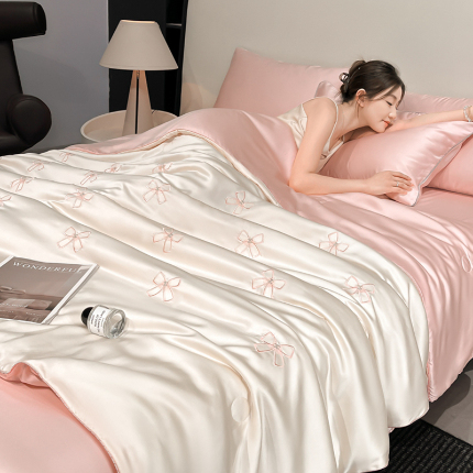 91家纺网 家纺一手货源 找家纺 （总）鑫顺欣 2025新款水洗冰丝刺绣麻绳系列凉感夏被四件套夏凉被