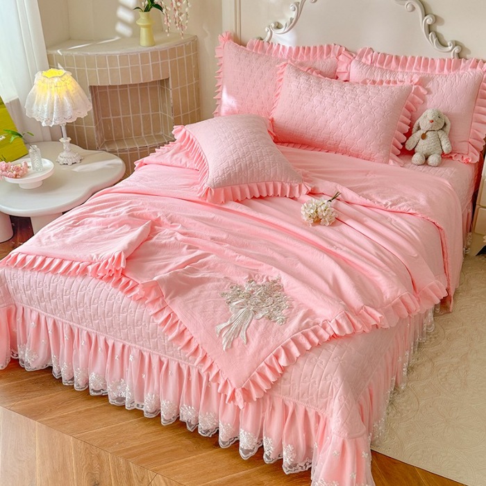 91家纺网 家纺一手货源 找家纺 苏米娜家纺 2025新款凉席席子凉席夏被夏凉被空调被四件套 0花夕-樱花粉