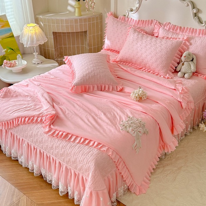 91家纺网 家纺一手货源 找家纺 苏米娜家纺 2025新款凉席席子凉席夏被夏凉被空调被四件套 0花夕-樱花粉