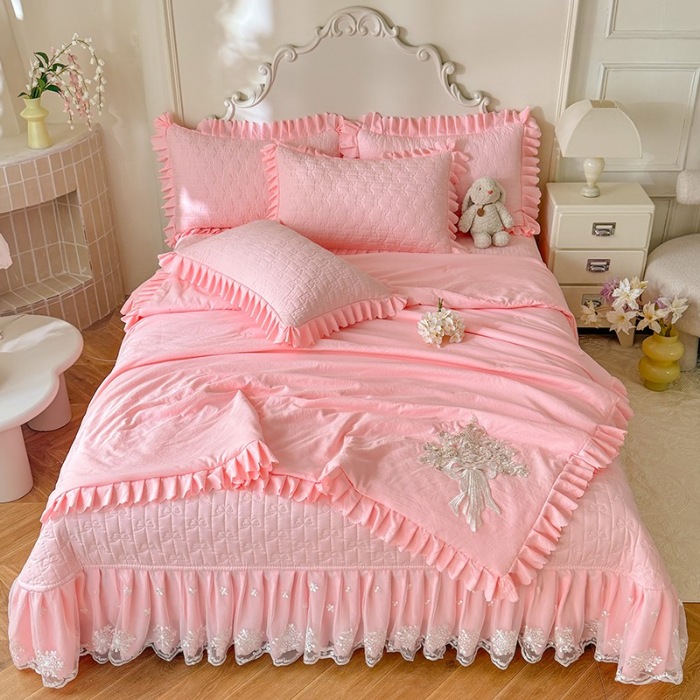 91家纺网 家纺一手货源 找家纺 苏米娜家纺 2025新款凉席席子凉席夏被夏凉被空调被四件套 0花夕-樱花粉