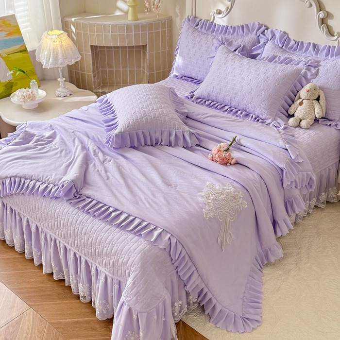 91家纺网 家纺一手货源 找家纺 苏米娜家纺 2025新款凉席席子凉席夏被夏凉被空调被四件套 0花夕-梦幻紫