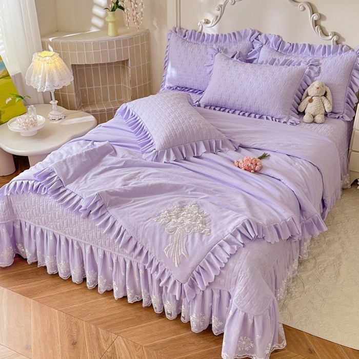 91家纺网 家纺一手货源 找家纺 苏米娜家纺 2025新款凉席席子凉席夏被夏凉被空调被四件套 0花夕-梦幻紫