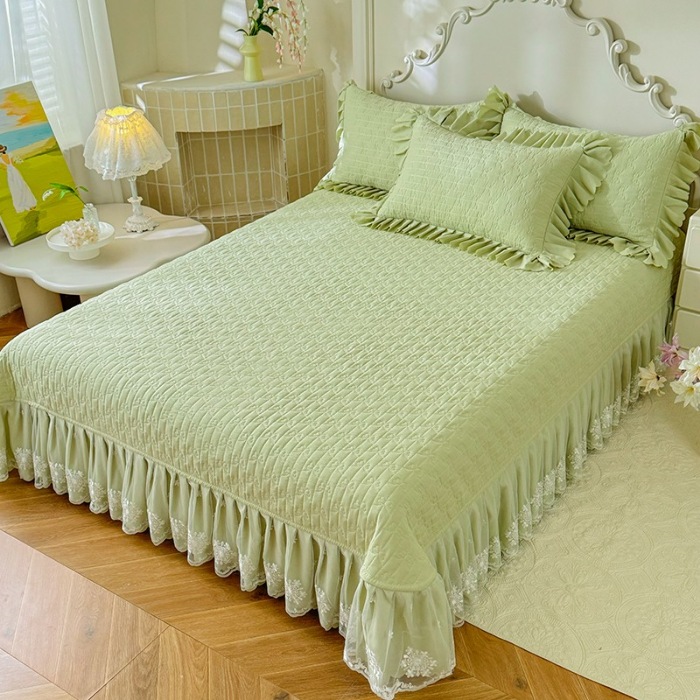 91家纺网 家纺一手货源 找家纺 苏米娜家纺 2025新款凉席席子凉席夏被夏凉被空调被四件套 花夕-新芽绿