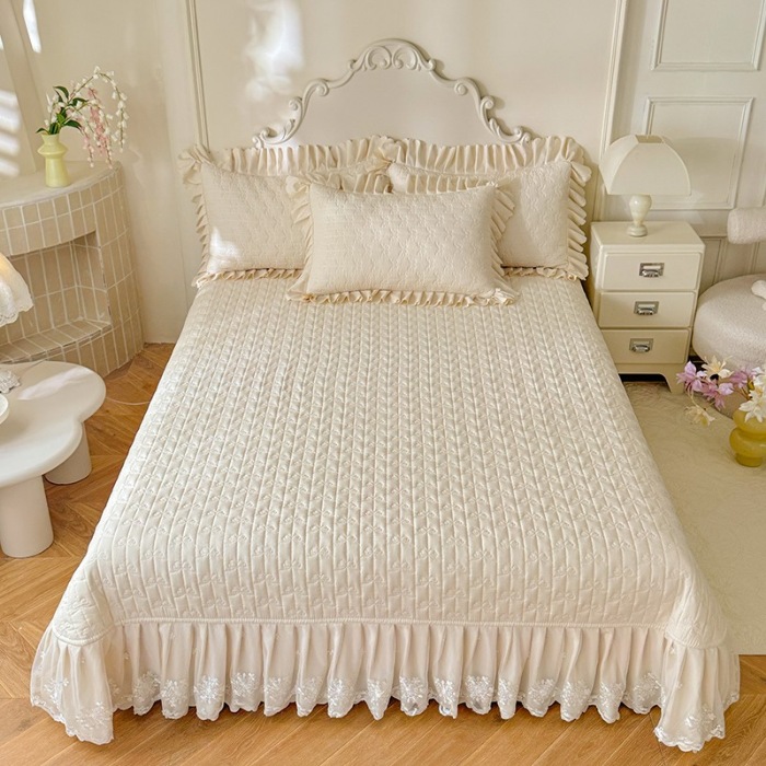 91家纺网 家纺一手货源 找家纺 苏米娜家纺 2025新款凉席席子凉席夏被夏凉被空调被四件套 花夕-奶昔白