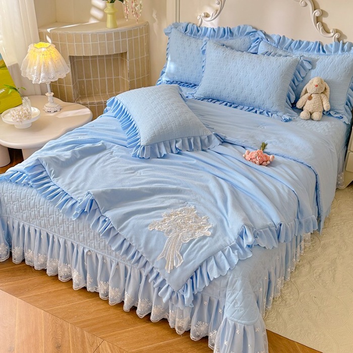 91家纺网 家纺一手货源 找家纺 苏米娜家纺 2025新款凉席席子凉席夏被夏凉被空调被四件套 花夕-婴儿蓝