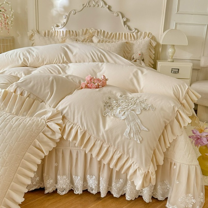 91家纺网 家纺一手货源 找家纺 苏米娜2025新款凉席席子凉席夏被夏凉被空调被四件套  花夕-奶油白 