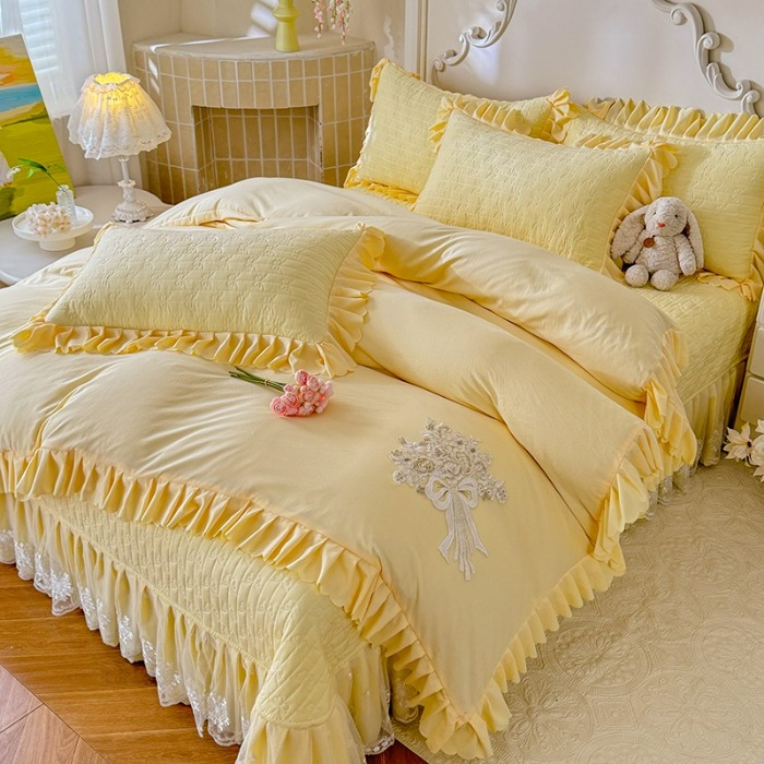 91家纺网 家纺一手货源 找家纺 苏米娜2025新款凉席席子凉席夏被夏凉被空调被四件套 花夕-柠檬黄 