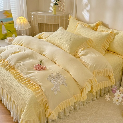 苏米娜2025新款凉席席子凉席夏被夏凉被空调被四件套 花夕-柠檬黄 