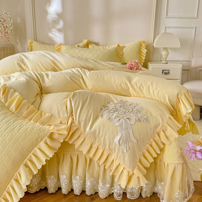 91家纺网 家纺一手货源 找家纺 苏米娜2025新款凉席席子凉席夏被夏凉被空调被四件套 花夕-柠檬黄 