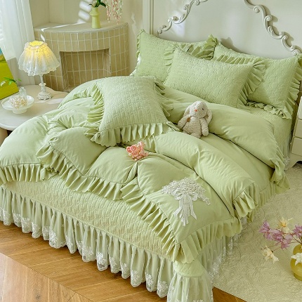 苏米娜2025新款凉席席子凉席夏被夏凉被空调被四件套 花夕-嫩芽绿 