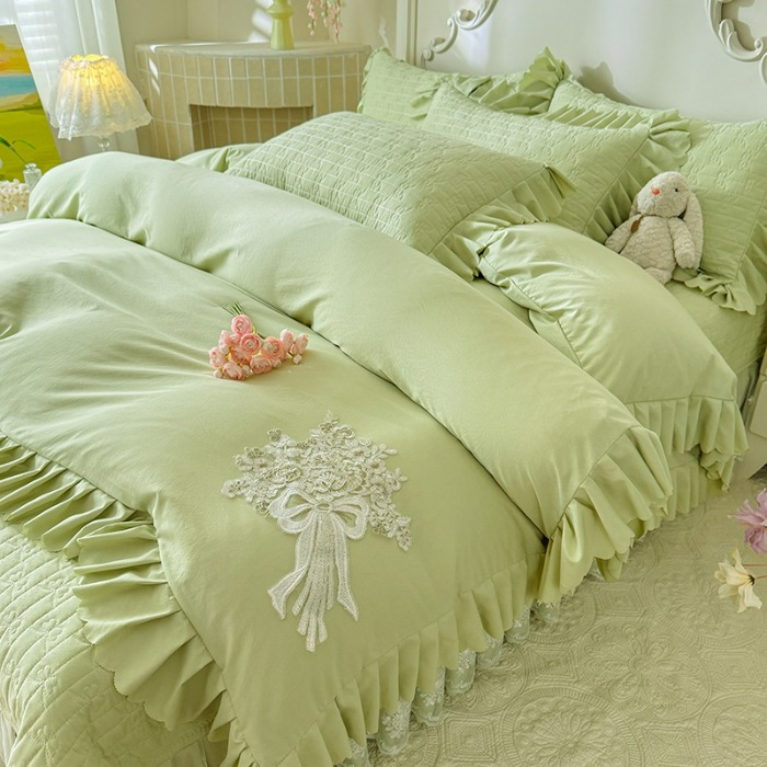 91家纺网 家纺一手货源 找家纺 苏米娜2025新款凉席席子凉席夏被夏凉被空调被四件套 花夕-嫩芽绿 