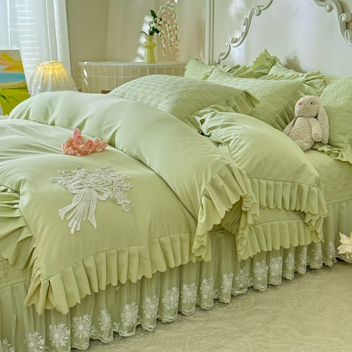 91家纺网 家纺一手货源 找家纺 苏米娜2025新款凉席席子凉席夏被夏凉被空调被四件套 花夕-嫩芽绿 