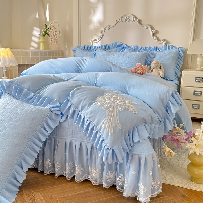 91家纺网 家纺一手货源 找家纺 苏米娜2025新款凉席席子凉席夏被夏凉被空调被四件套 花夕-婴儿蓝