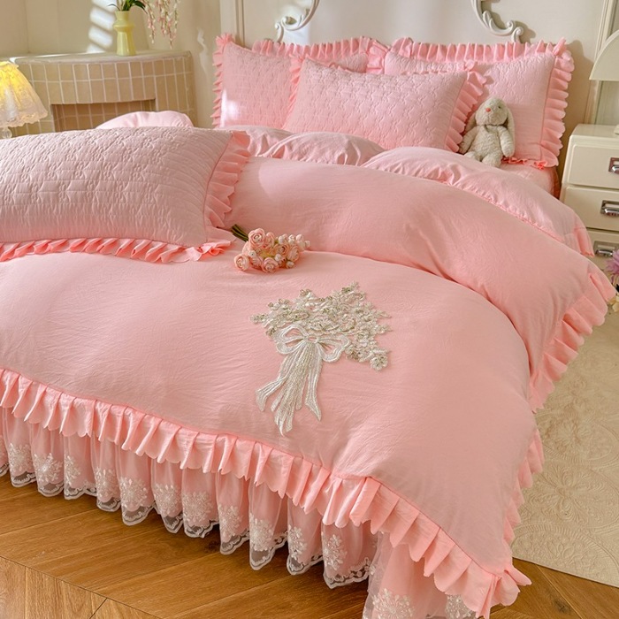 91家纺网 家纺一手货源 找家纺 苏米娜2025新款凉席席子凉席夏被夏凉被空调被四件套  花夕-樱花粉