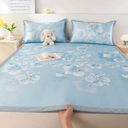 91家纺网 家纺一手货源 找家纺 （总）牵依 2025春夏新款A类碳光冰丝席凉感印花三明治凉席