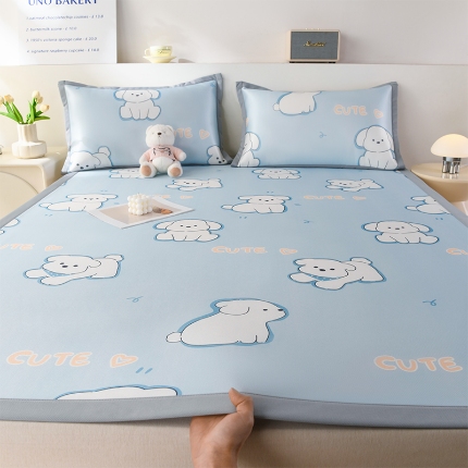 91家纺网 家纺一手货源 找家纺 （总）牵依 2025春夏新款A类碳光冰丝席凉感印花三明治凉席