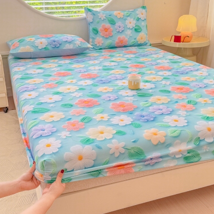 91家纺网 家纺一手货源 找家纺 （总）2025新款5D专版数码印花凉感磨毛单床笠 床笠三件套