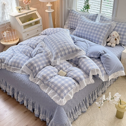 91家纺网 家纺一手货源 找家纺 （总）2025春夏新款复古印花小碎花针织棉双层纱夹棉床盖四件套