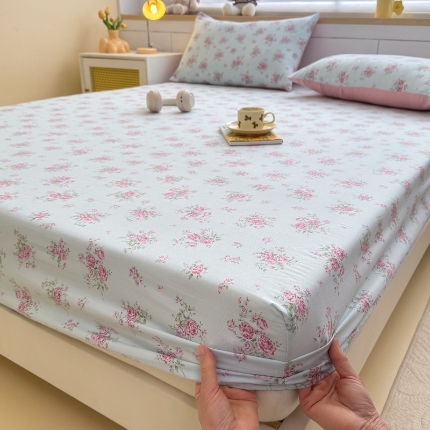 91家纺网 家纺一手货源 找家纺 （总）2025新款针织棉双层纱印花单床笠 床笠三件套