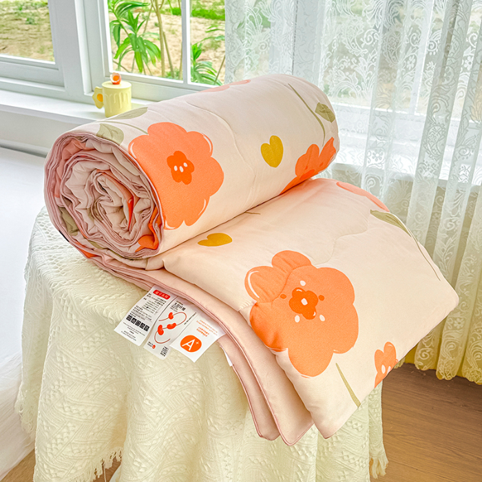 91家纺网 家纺一手货源 找家纺 友承家纺 2025新款A类母婴级大豆夏被夏凉被空调被 初夏桔粉