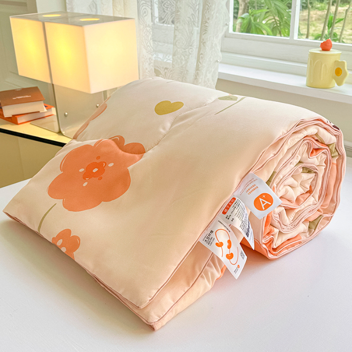 91家纺网 家纺一手货源 找家纺 友承家纺 2025新款A类母婴级大豆夏被夏凉被空调被 初夏桔粉