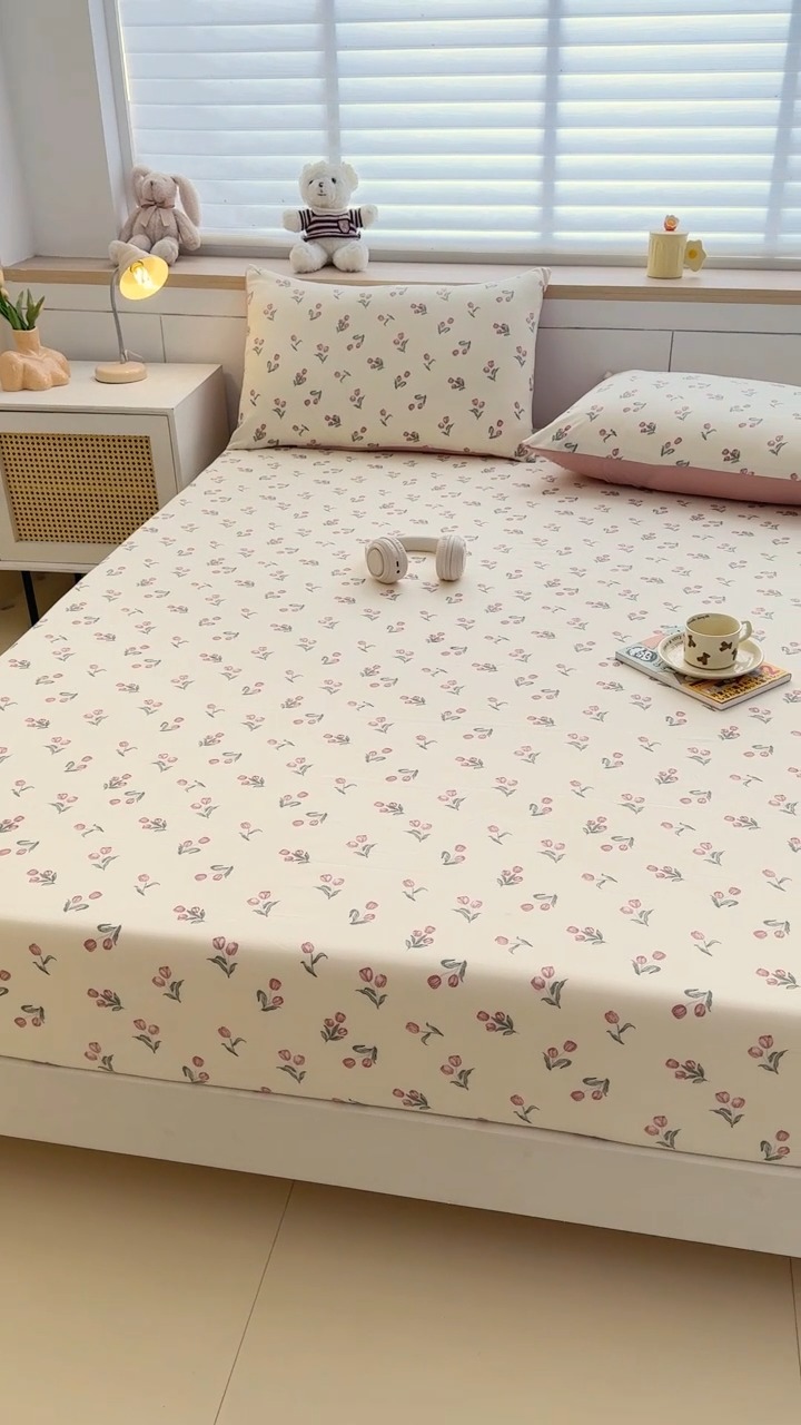 91家纺网 家纺一手货源 找家纺 （总）2025新款针织棉双层纱印花单床笠 床笠三件套