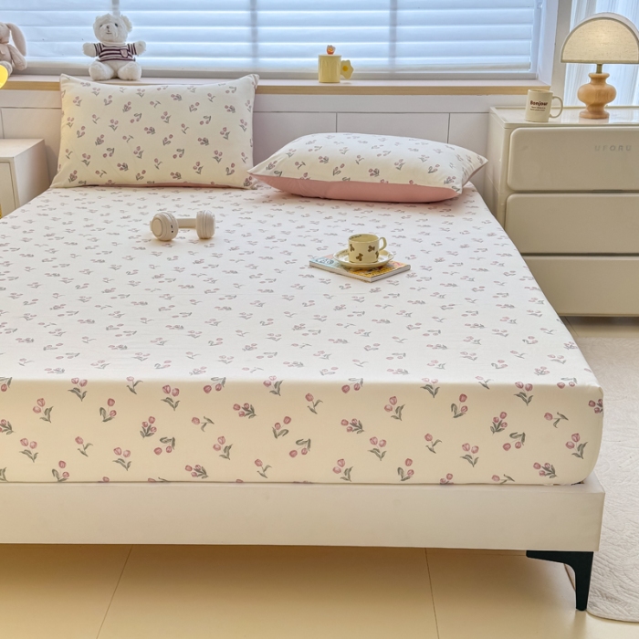 91家纺网 家纺一手货源 找家纺 （总）2025新款针织棉双层纱印花单床笠 床笠三件套