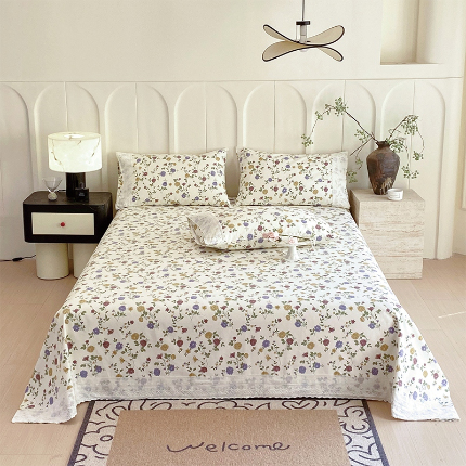 91家纺网 家纺一手货源 找家纺 春皖家纺 2025春夏新款老粗布花边款凉席席子单床单 床单单件 花边-田园梦