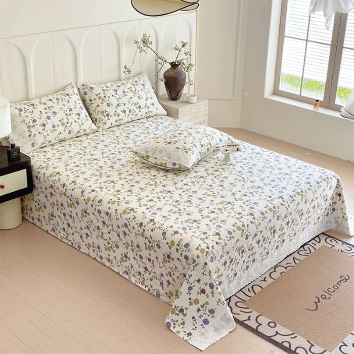 91家纺网 家纺一手货源 找家纺 春皖家纺 2025春夏新款老粗布花边款凉席席子单床单 床单单件 花边-田园梦