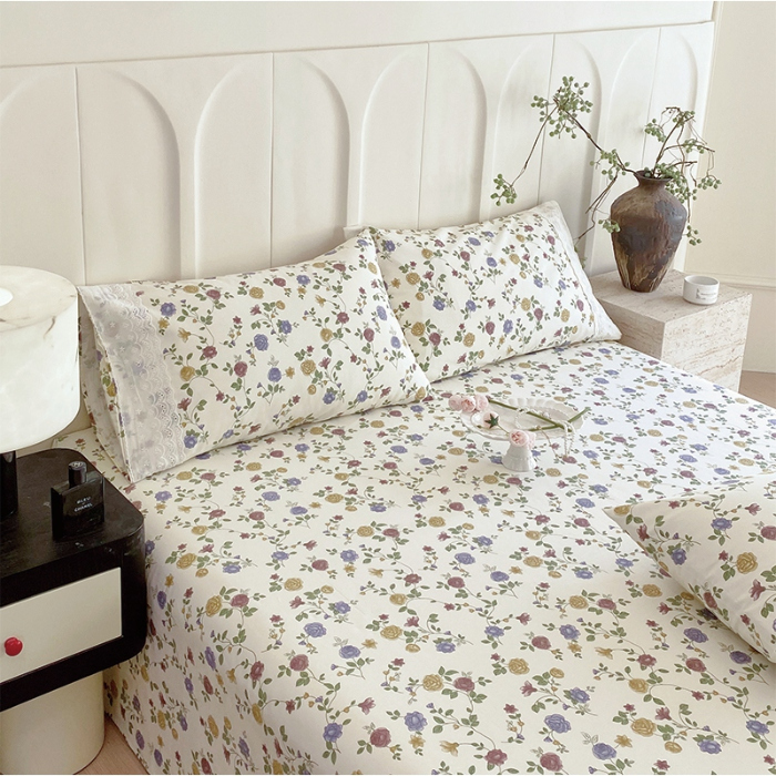 91家纺网 家纺一手货源 找家纺 春皖家纺 2025春夏新款老粗布花边款凉席席子单床单 床单单件 花边-田园梦