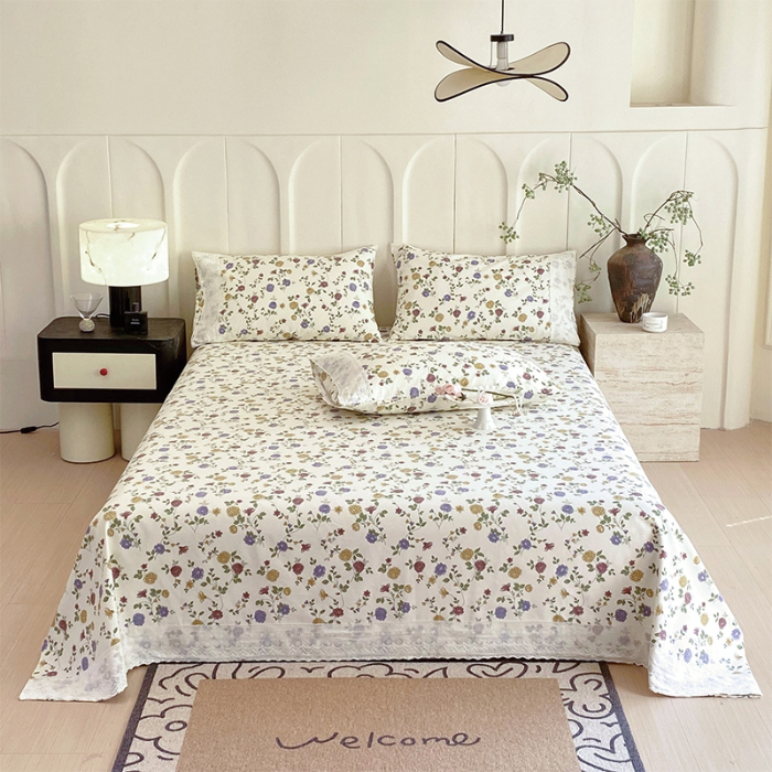 91家纺网 家纺一手货源 找家纺 春皖家纺 2025春夏新款老粗布花边款凉席席子单床单 床单单件 花边-田园梦