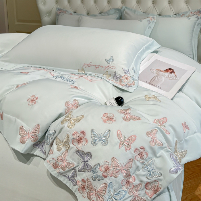 91家纺网 家纺一手货源 找家纺 （总）新方向 2025新款天丝刺绣大宽边工艺四件套-蝶恋 直播首选（纸盒包装）