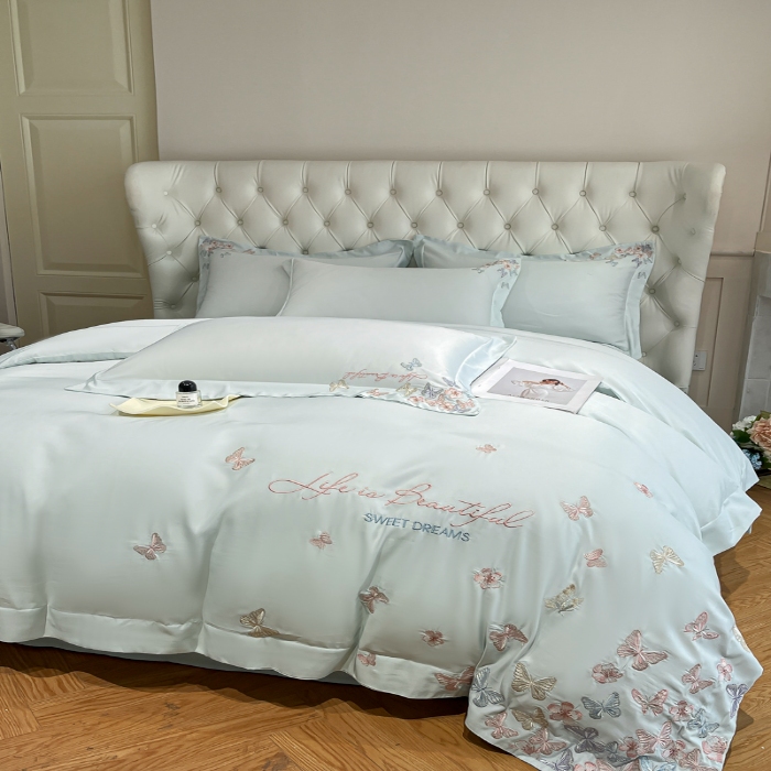 91家纺网 家纺一手货源 找家纺 （总）新方向 2025新款天丝刺绣大宽边工艺四件套-蝶恋 直播首选（纸盒包装）