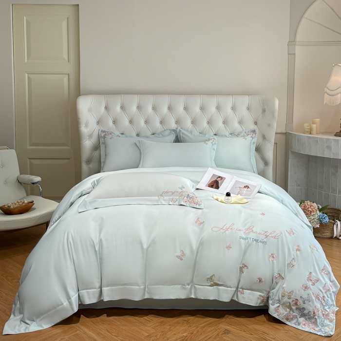 91家纺网 家纺一手货源 找家纺 （总）新方向 2025新款天丝刺绣大宽边工艺四件套-蝶恋 直播首选（纸盒包装）