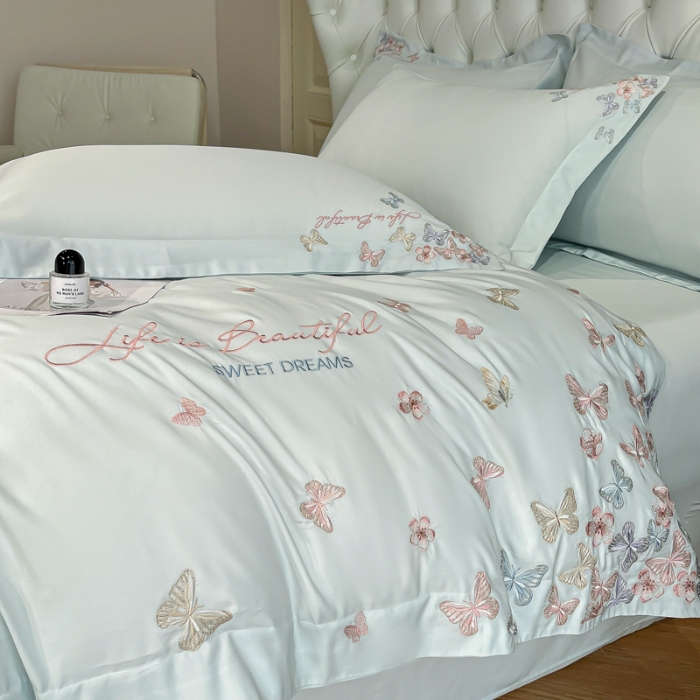 91家纺网 家纺一手货源 找家纺 （总）新方向 2025新款天丝刺绣大宽边工艺四件套-蝶恋 直播首选（纸盒包装）