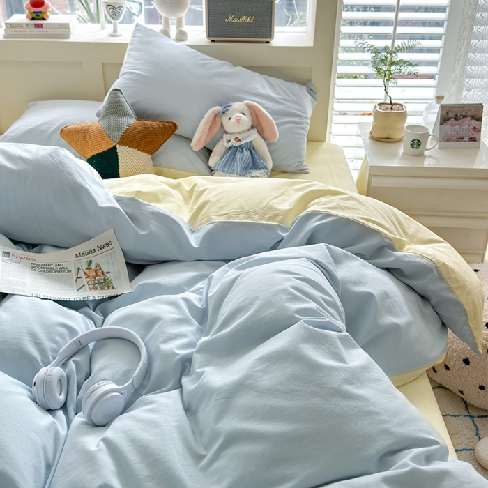 91家纺网 家纺一手货源 找家纺 （总）沐芷2024纯色105g水洗磨毛床单四件套三件套被套---