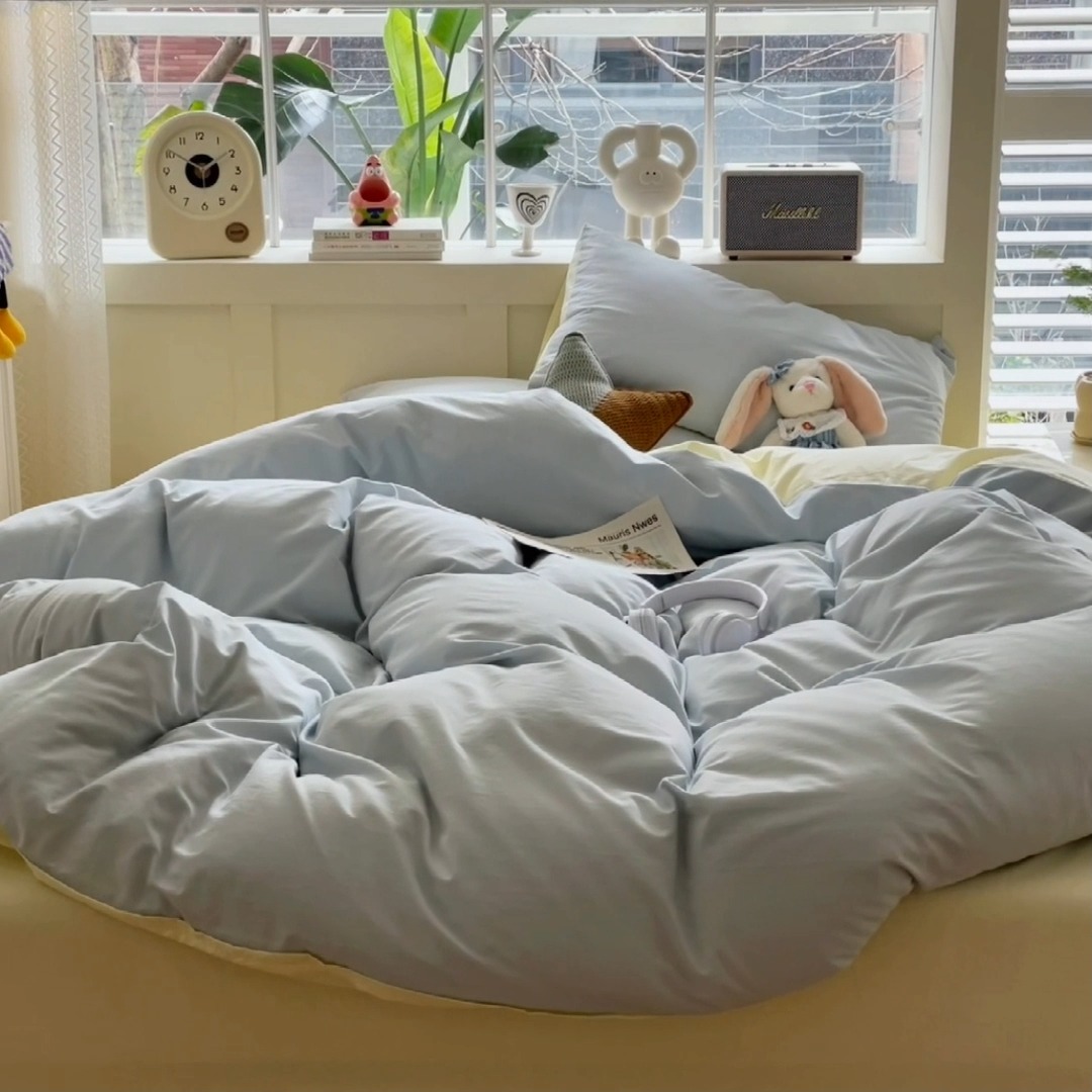 91家纺网 家纺一手货源 找家纺 （总）沐芷2024纯色105g水洗磨毛床单四件套三件套被套---