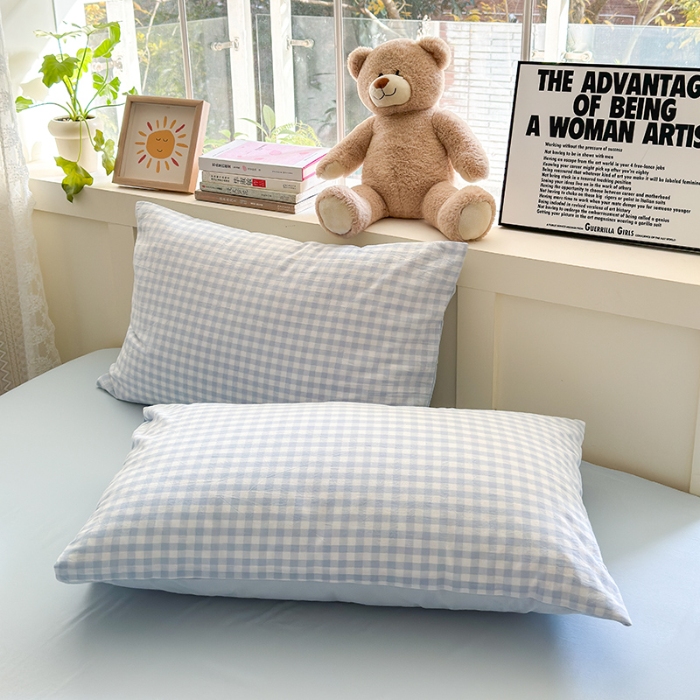 91家纺网 家纺一手货源 找家纺 （总）沐芷 2024小格子小清新条纹床单四件套三件套被套---