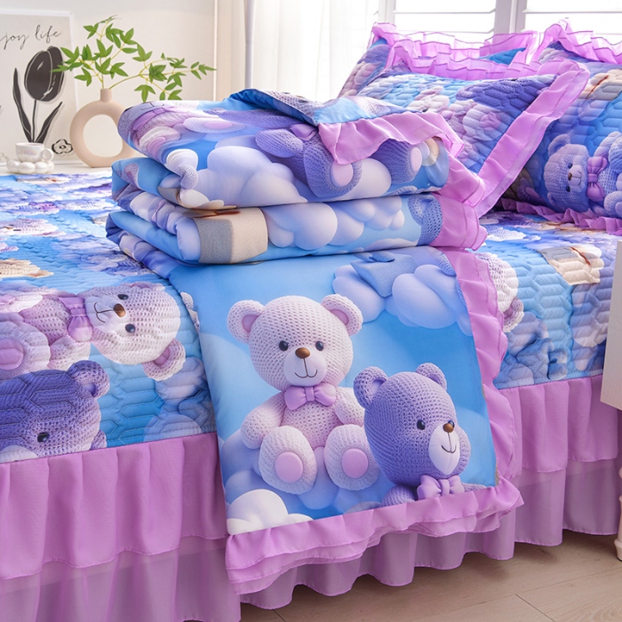 91家纺网 家纺一手货源 找家纺 （总）三友家纺 新款5D印花蕾丝花边床盖四件套（被套款 夏被款）